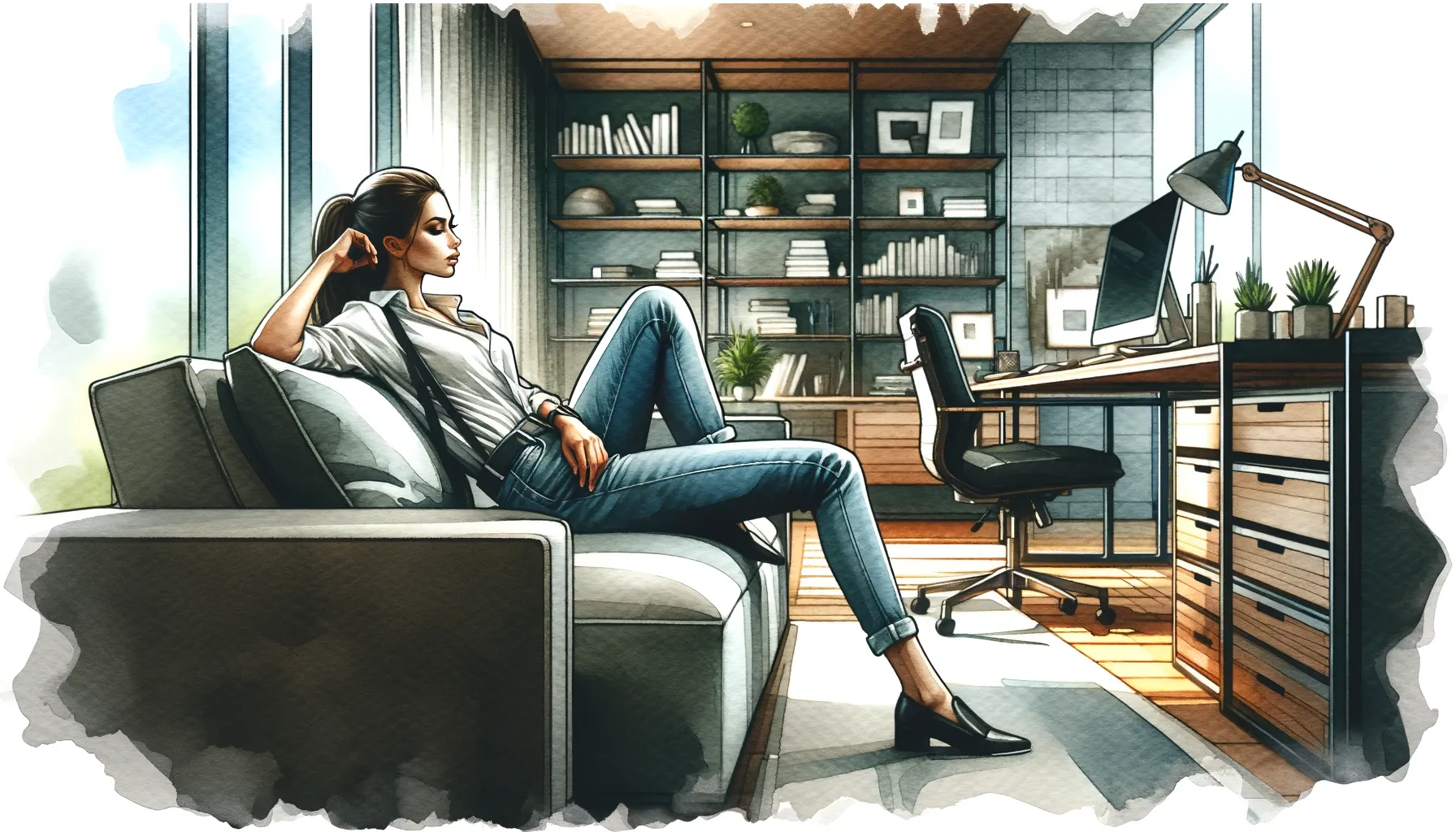 woman relaxing while her work is automated